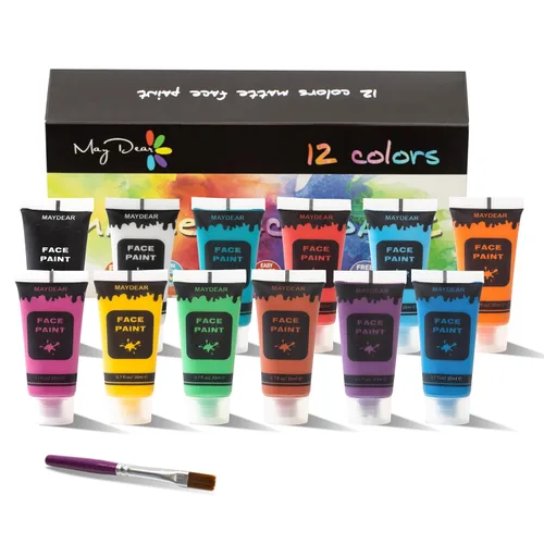 Maydear Juego de pintura facial y corporal de 12 colores, pintura líquida no tóxica segura para adultos y niños, Halloween, cosplay, mate, 0.7 onzas