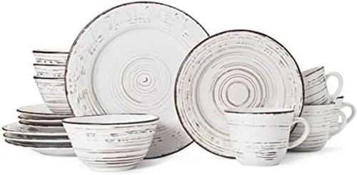 Miniatura 9 de Pfaltzgraff Trellis White - Juego de vajilla de gres de 16 piezas, servicio para 4, acabado blanco desgastado, platos y cuencos seguros para Blanco