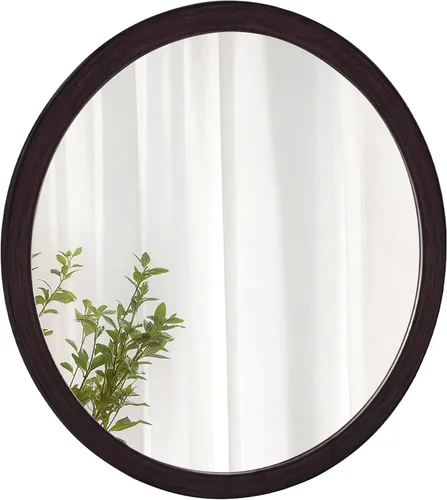 Miniatura 11 de CULER Espejo Redondo de 36 Pulgadas, Espejo de Pared Templado Rústico de Baño con Marco de Madera de Nogal, Espejos Circulares de Madera
