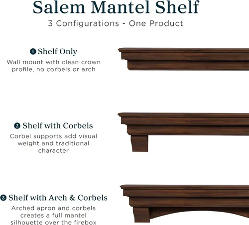 Miniatura 5 de MANTELSDIRECT Mantels Direct Salem - Repisa de Chimenea de Madera con Ménsulas Arqueadas - Cerezo 48 Pulgadas Estante Rústico de Madera de Pino