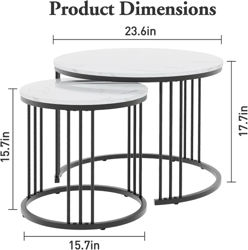 Miniatura 2 de Garden 4 you Mesa de Centro de Mármol Sintético Mesa Nido para Espacios Pequeños 2 Juegos Muebles Modernos Juegos de Sala Mesa Auxiliar Lateral Negro