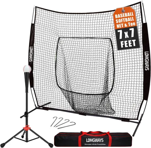Miniatura 12 de 7x7ft/8x8ft Baseball Softball Net with Steel Frame for Batting, Hitting, Pitching, Portable Baseball Batting Net with Carry Bag, Great for All Levels
