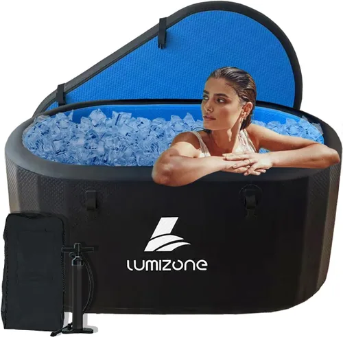 Lumizone Bañera de inmersión fría inflable de 132 galones de capacidad, baño de hielo portátil, compatible con enfriadores de agua con tapa, sellos