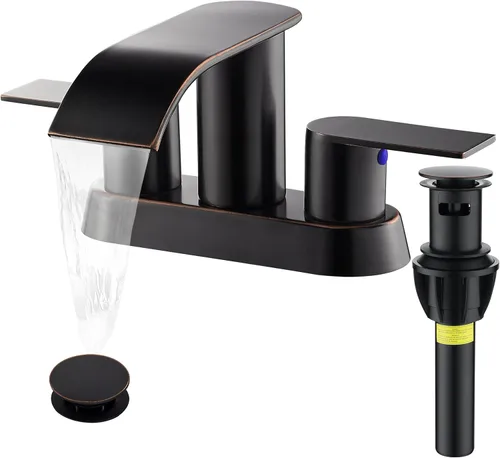 Miniatura 10 de Grifo de lavabo de baño en cascada de 4 pulgadas de níquel cepillado con llave de lavabo de baño con drenaje emergente de 2 o 3 agujeros, grifo