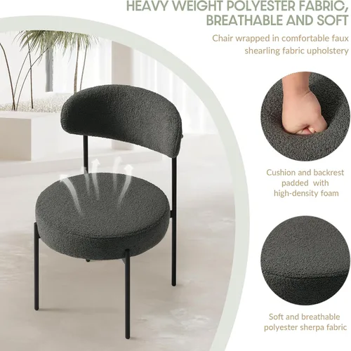 Miniatura 6 de WestinTrends Alexandria Mid-Century - Sillas de comedor redondas tapizadas de sherpa (juego de 2), color gris carbón