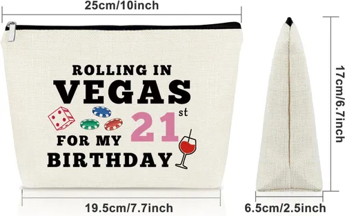 Miniatura 2 de Sazuwu Bolsa de maquillaje para regalos de cumpleaños número 21 para mujer, Rolling in Vegas para mi cumpleaños número 21