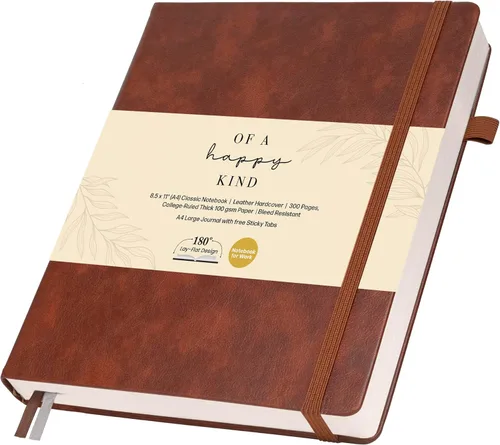 Miniatura 16 de Cuaderno clásico con líneas de 8.5x11" A4 tapa dura de cuero - Negro - 200 páginas con rayas universitarias grande con pestañas adhesivas, bolsillos