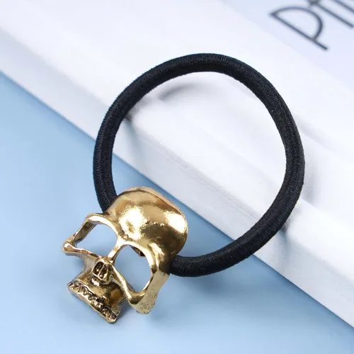 Miniatura 5 de Accesorios góticos vikingos para el cabello, soporte para cola de caballo con cuerda negra, joyería de esqueleto punk para mujeres y niñas (dorado)