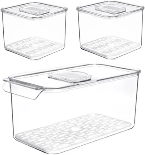 Miniatura 6 de SANNO Organizador de refrigerador de verduras, contenedores de alimentos con tapas, contenedores para refrigerador, alimentos, frutas, verduras