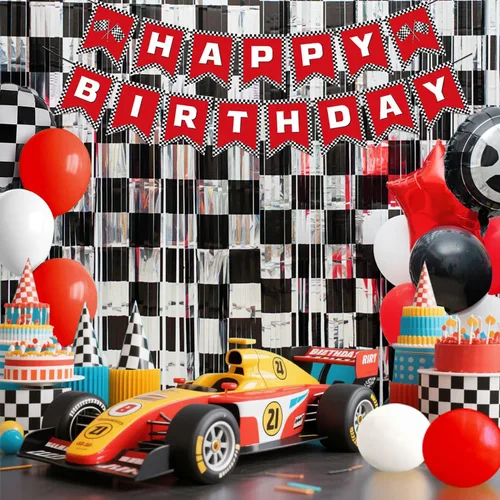 Miniatura 7 de Decoración de Fiesta de Cumpleaños de Autos de Carreras, 1 Paquete de Telón de Fondo para Fiesta de Autos de Carreras Accesorio de Cabina de Fotos