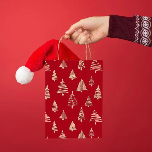 Miniatura 5 de EasyKart - Bolsas de regalo de papel kraft – 30 bolsas de regalos de Navidad, 6 diseños, regalos para el aula y fiestas (9 x 7.3 x 3.3 pulgadas)