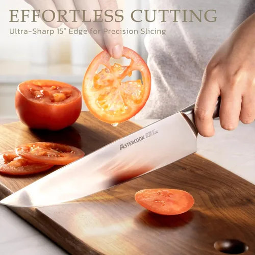 Miniatura 7 de Astercook Juego de Cuchillos, Juego de Cuchillos de Cocina con Bloque y Afilador Full Tang 15 Piezas Cuchillos de Acero Inoxidable Premium Hoja