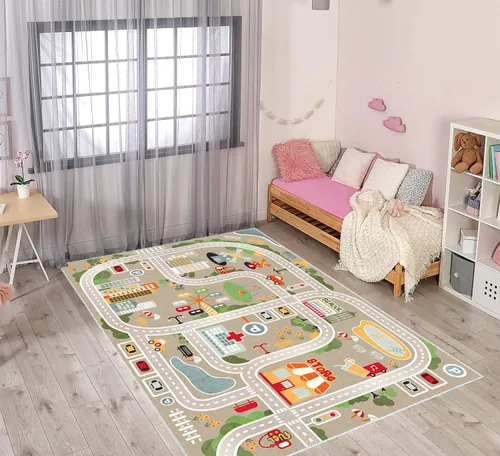Miniatura 4 de Alfombra de juegos para niños, alfombra de juego para autos de juguete y trenes, alfombra de área de juegos con respaldo de goma, alfombra