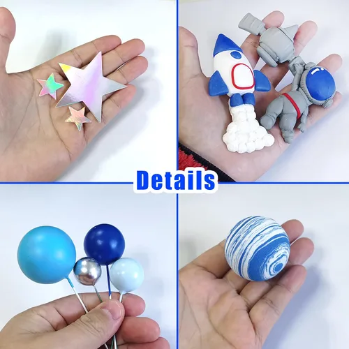 Miniatura 3 de Decoración para tartas espaciales de arcilla: figuras de astronauta, bolas de cohete, estrellas, decoraciones temáticas de espacio para niños