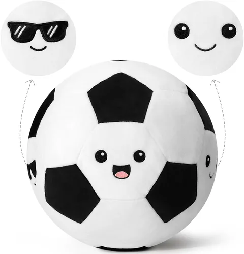 Achwishap Soccer Ball Plush, Cute Sports Ball Stuffed Toy with 3 Facial Expressions, Soft Throw Plushies Pillow for Room Decor, for Boys Girls