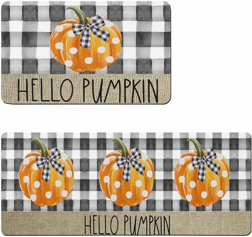Tapete de baño con diseño de calabaza a cuadros para bañera, antideslizante, de secado rápido y absorbente, con tierra de diatomeas, para fregadero