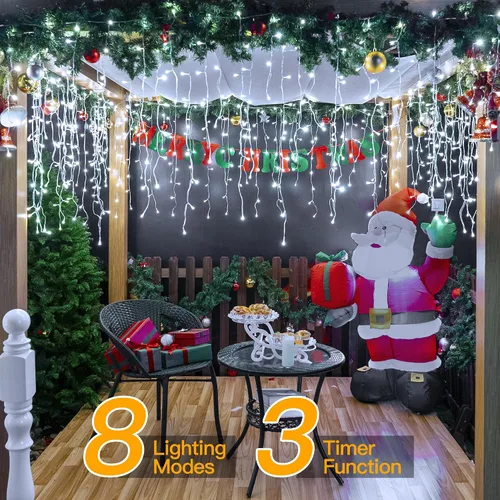 Miniatura 2 de Ollny Luces de Carámbano para Exteriores Blanco Frío, 600LED 49FT Luces de Navidad con Control Remoto 8 Modos Regulables, Impermeable Conectable