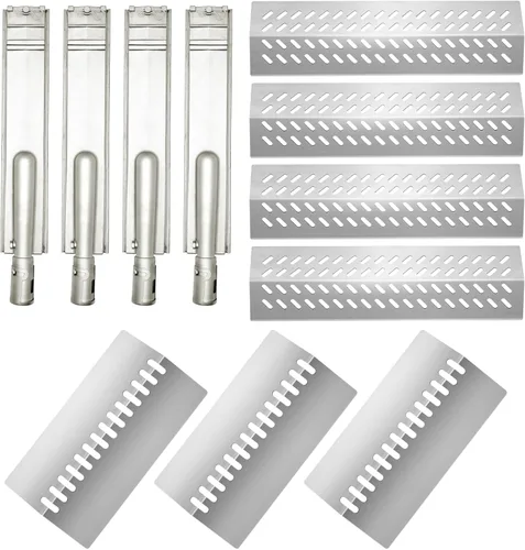4 barras de acero inoxidable 16631 con sabor a domador de llama y 3 protectores de placa de calor 16520 con 4 quemadores 16516 para piezas de Acero