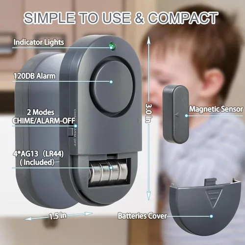 Miniatura 2 de Sensores de alarma de ventana, campanillas de puerta de 120 dB para tienda, alarmas de ventana y puerta para seguridad de los niños (paquete de 10)