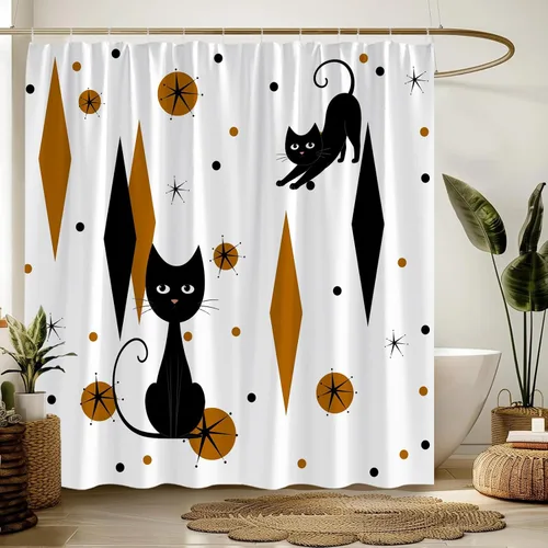 Miniatura 10 de GCTNBJL Mid Century Shower Curtain Black Cat Atomic Stars Modern Abstract Blue Black Geometric Iconic Retro 1950s 1960s Vintage 36x70(WxH) Inches