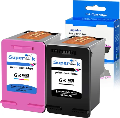 SuperInk Cartucho de tinta remanufacturado compatible con HP F6U64A F6U63A 63 63XL 63 XL (tricolor negro, paquete de 2)