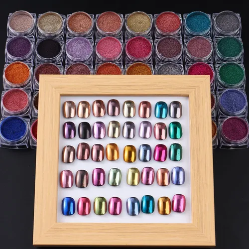 Miniatura 5 de Juego de polvos de uñas cromados de espejo metálico de 40 colores, pigmento de espejo metálico profesional con brillo holográfico, incluye tonos oro