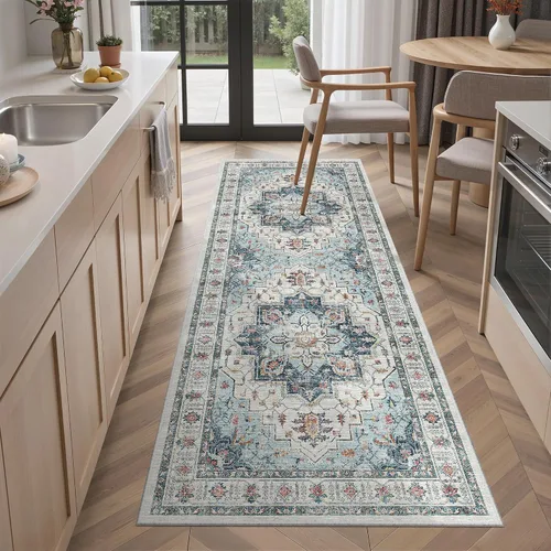 Miniatura 509 de Madane Tapete lavable de 2 x 10 pies para pasillo, cocina, recibidor, clásico, suave, antideslizante para interiores, casa de campo, baño, sala