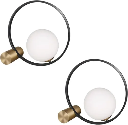 Miniatura 13 de Globe - Lámpara de mesa de noche, moderna lámpara de mesa de noche de cristal de mediados de siglo, lámpara de escritorio dorada para dormitorio, 1