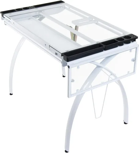 Miniatura 3 de Mesa de Dibujo y Manualidades Futura con Parte Superior de Vidrio de Seguridad Ajustable y Templado – Escritorio de Arte Moderno con Cajones