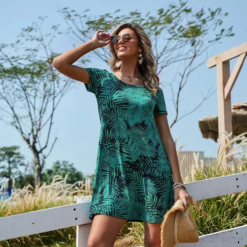 Miniatura 5 de POPYOUNG Vestido casual de verano 2025 para mujer, cuello redondo, salida de baño para playa