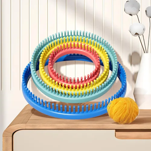 Miniatura 7 de cureder Juego de telares de tejer redondos, juego de 4 telares de plástico para tejer con 2 agujas de telar de hilo de tejer y 2 púas de telar
