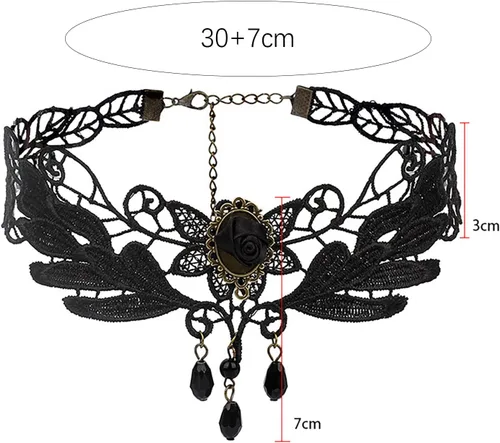 Miniatura 3 de YienDoo Gargantilla de encaje vintage con patrón de encaje gótico blanco, collar punk con borla y cuentas de perlas, gargantilla de princesa