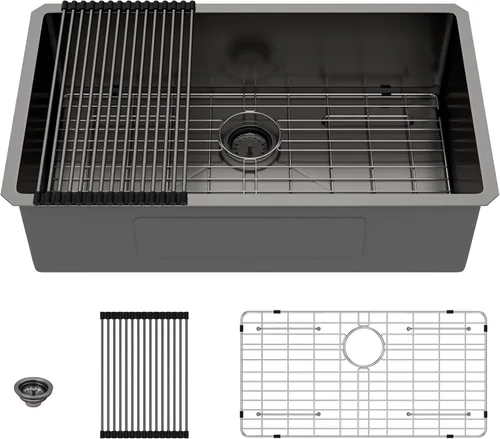 Miniatura 20 de Lordear Fregadero de cocina para interiores y exteriores de 15 x 17 con grifo plegable, Samll Bar Prep 16 calibre T304 de acero inoxidable