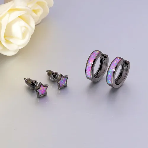 Miniatura 188 de CiNily Aretes Huggie de ópalo con bisagras, chapados en oro, hipoalergénicos, pequeños aretes de aro para mujeres, adolescentes, niñas, hombres