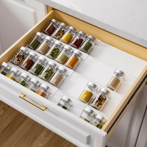 Miniatura 12 de MIUKAA Organizador de cajones de especias de acrílico transparente, 4 niveles, 2 juegos ampliables de 13 a 26 pulgadas, organizador de condimentos