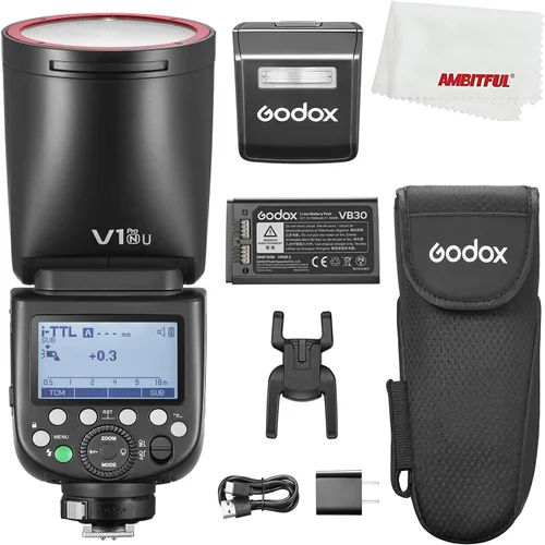 Miniatura 10 de Godox V1 Pro S V1Pro S TTL - Flash de cámara de cabeza redonda de iones de litio para Sony, reciclaje rápido de 1.5s, 480 estallidos de potencia
