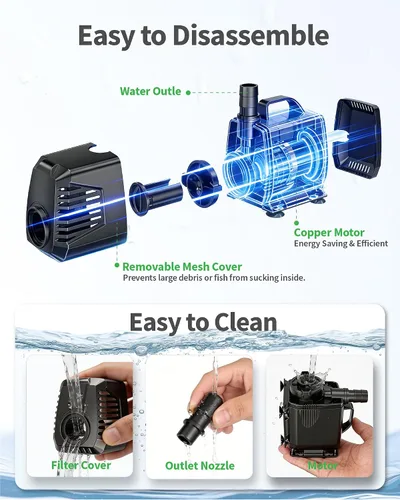 Miniatura 4 de POPOSOAP Bomba sumergible de 880 GPH (3200 L/H, 85 W), bomba de fuente ultra silenciosa con protección contra sobrecalentamiento y esponja de filtro