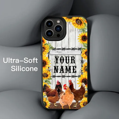Miniatura 2 de Regalos personalizados para amantes del pollo, diseño de girasol, granja, pollo, funda de teléfono personalizada para iPhone 17 16 15 14 13 12 11