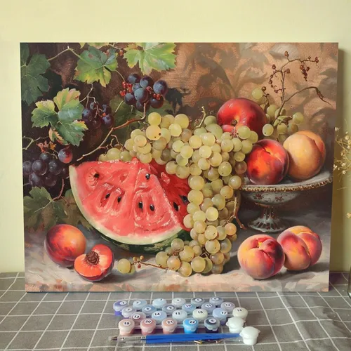 Miniatura 2 de Pintura de frutas por números para adultos, pintura al óleo digital de uva, sandía, naranja, melocotón, ciruela, lienzo, pintura acrílica, divertida