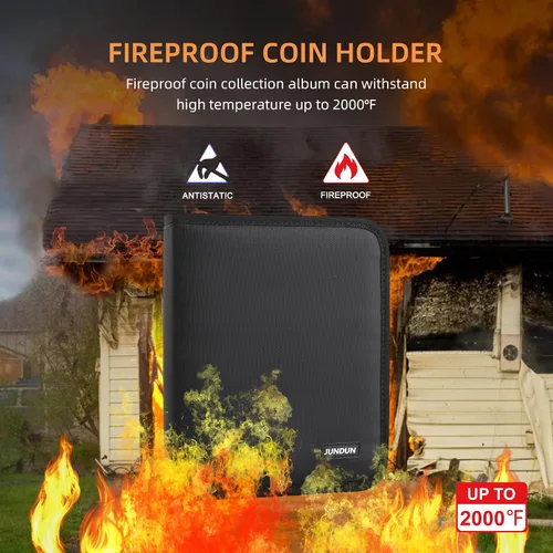 Miniatura 2 de Álbum de colección de monedas a prueba de fuego para coleccionistas, álbum de colección de 300 bolsillos para monedas y estuche de almacenamiento