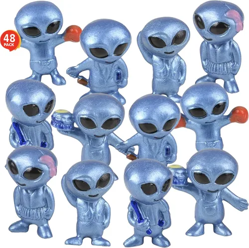 ArtCreativity Figuras de vinilo de alienígena (48 piezas) - Divertidos recuerdos de fiesta espacial, posturas de ovnis surtidas, rellenos de bolsas