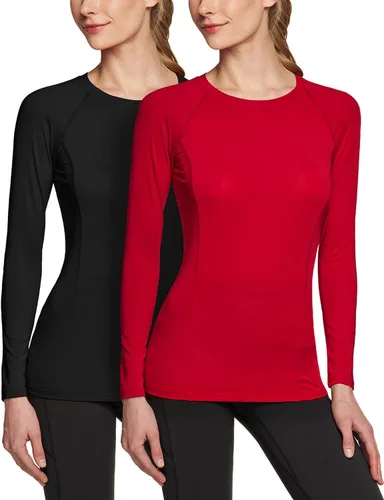 Miniatura 2 de ATHLIO Paquete de 2 camisetas deportivas de compresión para mujer, camisetas de entrenamiento de manga larga para entrenamiento, gimnasio, yoga
