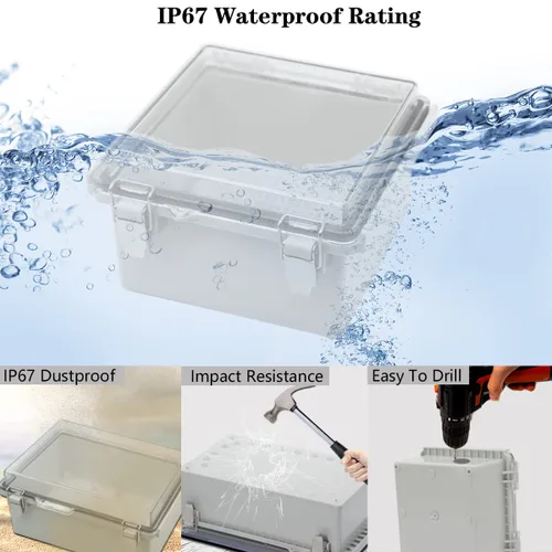 Miniatura 3 de Zulkit Caja de conexiones IP67 Caja eléctrica impermeable para proyectos con cubierta transparente con bisagras, cierre de acero inoxidable, carcasa