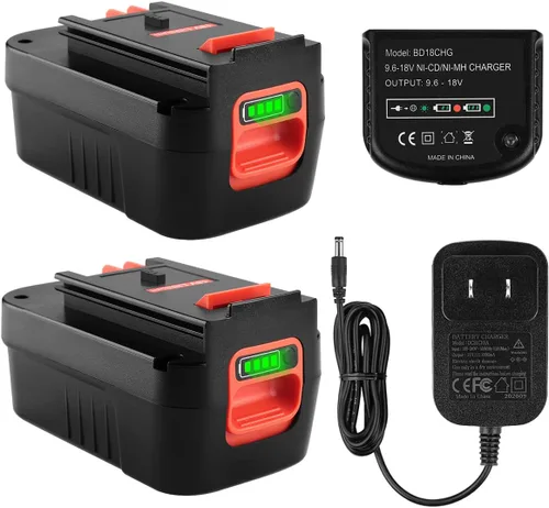 Paquete de 2 baterías de repuesto de 6.5Ah para Black and Decker 18V Firestorm 18v Batería HPB18 244760-00 FS18FL FSB18 Firestorm con cargador