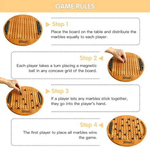 Miniatura 7 de Juego de ajedrez magnético, juego de mesa de madera dura de doble cara con 30 bolas magnéticas, desarrolla inteligencia, ejercicio cerebral