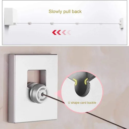 Miniatura 5 de Youngine Tendedero retráctil para interiores y exteriores, para colgar en la pared, con cuerda de acero de 13.8 pies, colgador de cuerda ajustable