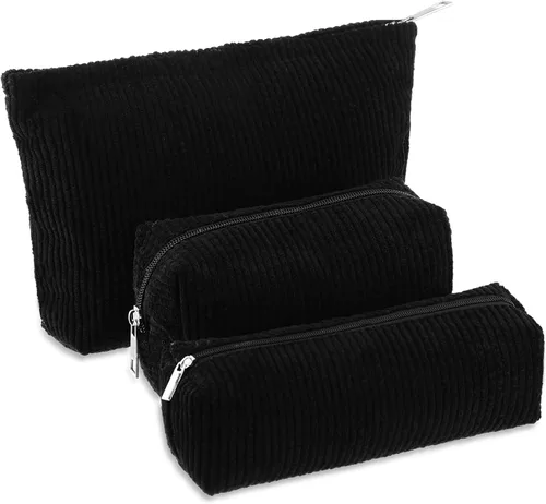 Miniatura 18 de Huhumy Juego de 3 bolsas de maquillaje para mujeres, bolsa cosmética de pana con sonrisa estética, bolsa de viaje para artículos de tocador, linda