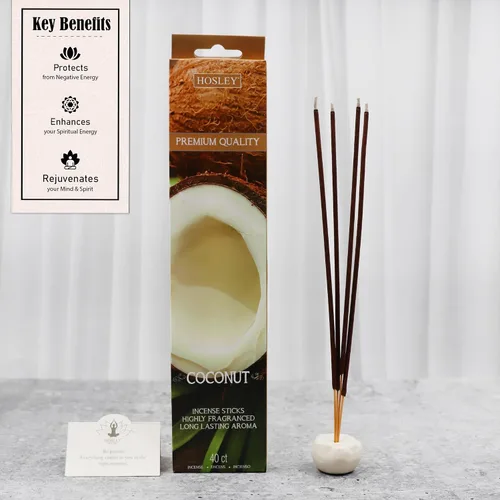 Miniatura 4 de Hosley Paquete de 120 varillas de incienso + paquete de 120 unidades (total 240) – Coco – Paquete a granel perfecto para el hogar, meditación