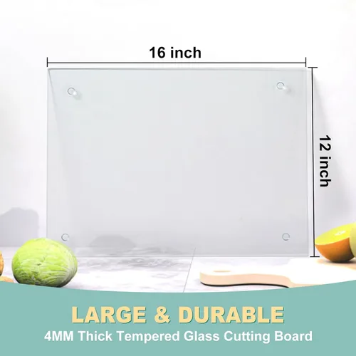 Miniatura 6 de VASUHOME Tabla de cortar de vidrio templado para cocina (12 x 16 pulgadas), tabla de cortar de vidrio transparente de larga duración para encimera