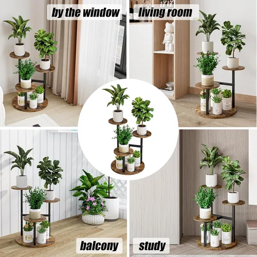 Miniatura 7 de INGIORDAR Soporte para plantas de interior de 4 niveles con 5 estantes para macetas múltiples para patio, jardín, balcón, sala de estar, esquina